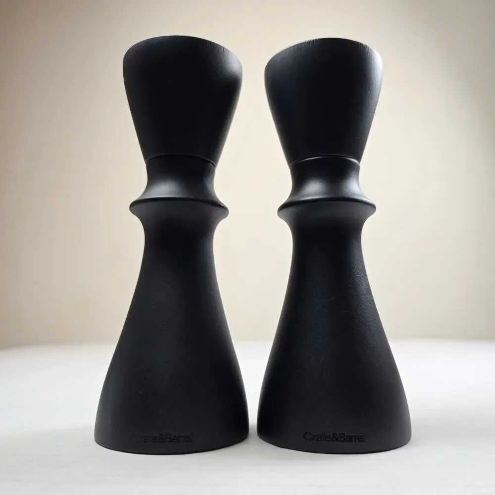 Crate & Barrel Aster Black Ebonized Wooden Salt & Pepper Mill Grinder Set